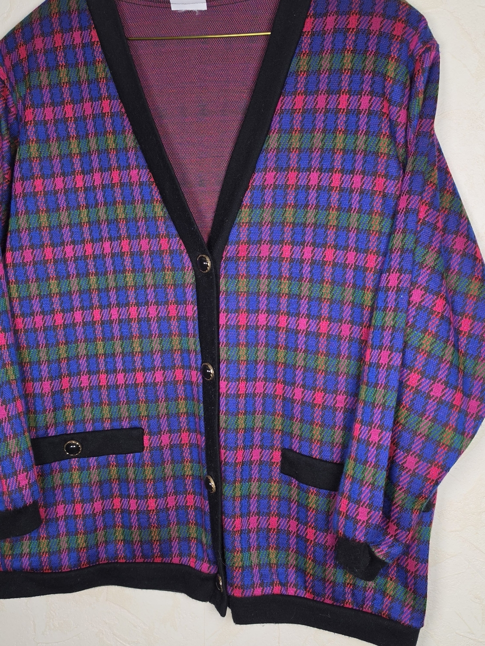 Vtg 80s 90s Purple Pink & Green Cardigan by Miz California Preppy Size Medium - Picture 2 of 5